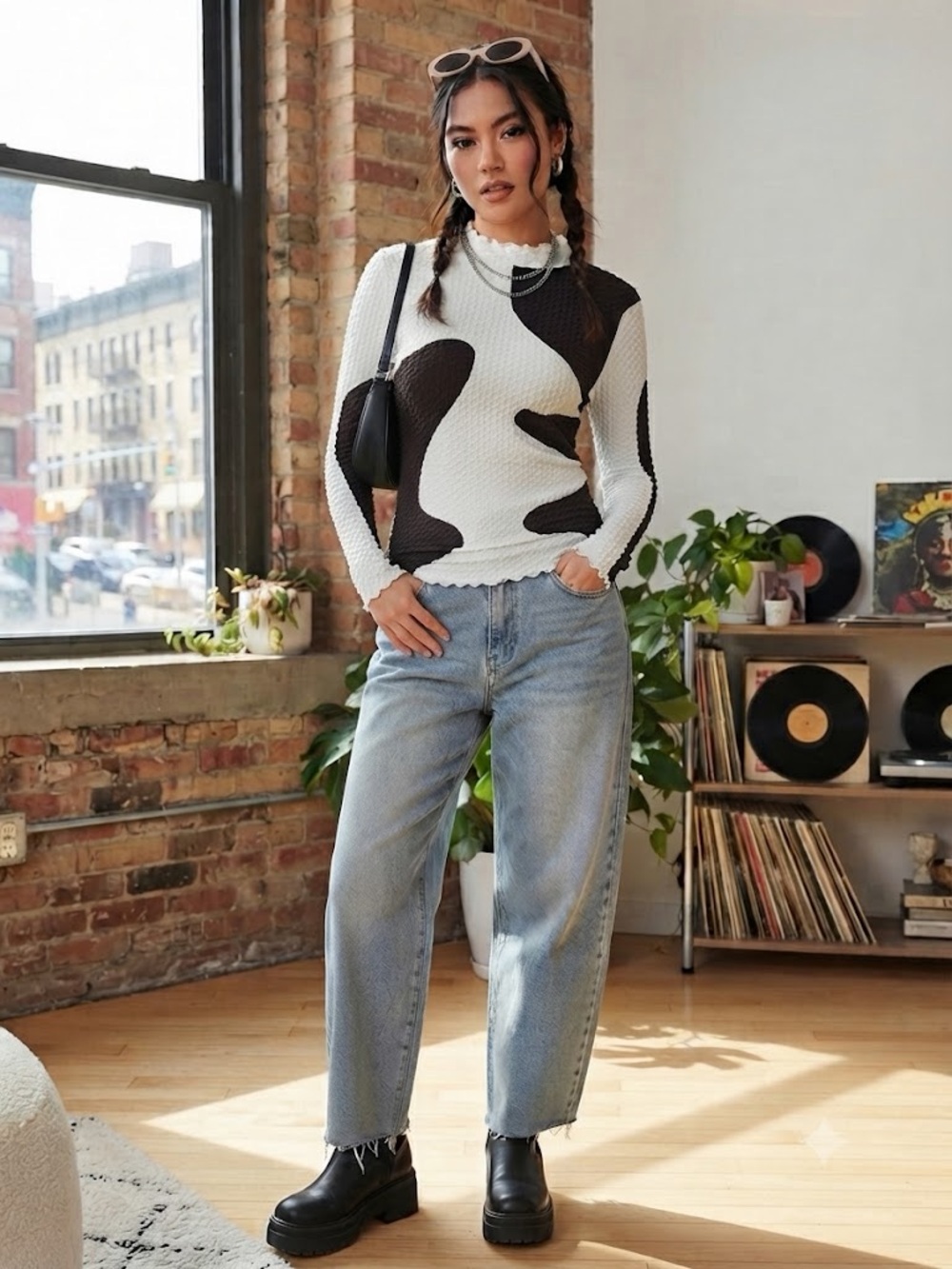Willow + Root Textured Abstract Patchwork Retro Y2K Art Long Sleeve Top